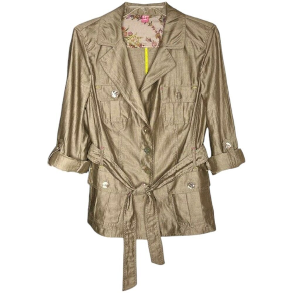 Basler Metallic Safari/Utility Belted Linen Blend Jacket - Gold - 10